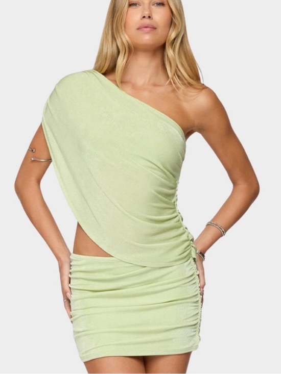 Edikted Dresses & Skirts - Edikted One-Shoulder Cutout Mini Dress in Light Lime
